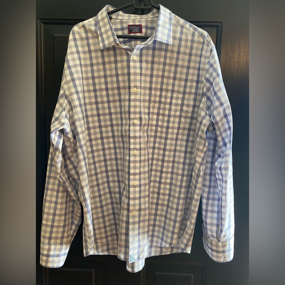 UNTUCKit Xavier Long Sleeve Wrinkle Free Button Shirt XXL Plaid Slate Gray White